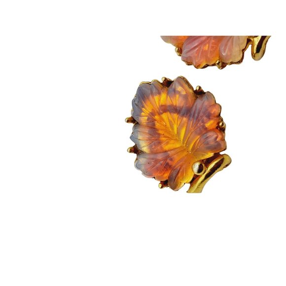 Vintage Signed Pat Pend Glass Leaf Earrings (A529) - Picture 3 of 6